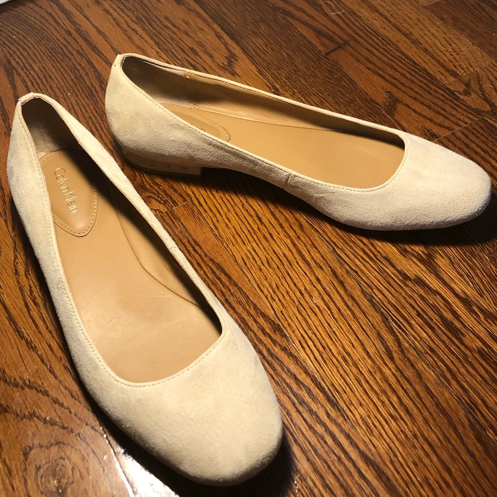 Calvin Klein never worn suede, studded heel flats